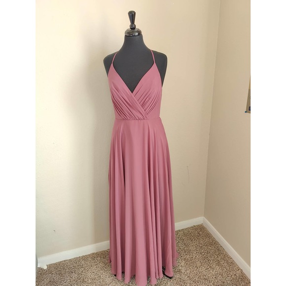 David's Bridal Dresses & Skirts - David's Bridal Pink Chianti Long V Neck Spaghetti Strap Bridesmaid Dress 8 NEW